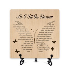 Celebration Of Life Decorations, Sympathy Gifts For Loss Of Loved One, Memorial Desk Decor, As I Sit In Heaven Wood Plaque Decor Sign, Home Office Decorations For Desk Table Shelf -16