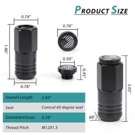 YeshineAuto M12x1.5 Lug Nuts 20pcs with American Flag End Cap Compatible with Chevy Impala Honda Accord CRV Civic Ford Focus Wheel（Black）