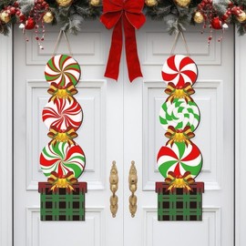 clothmile 2 Pieces Christmas Candy Door Sign Wooden Large Candy Door Hanger Hanging Wall Sign for Christmas Front Door Porch Wall Decor