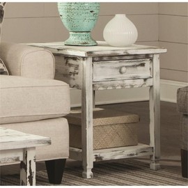 Alaterre Rustic Cottage End Table with 1 Drawer and 1 Shelf, White Antique (ACCA01WA)