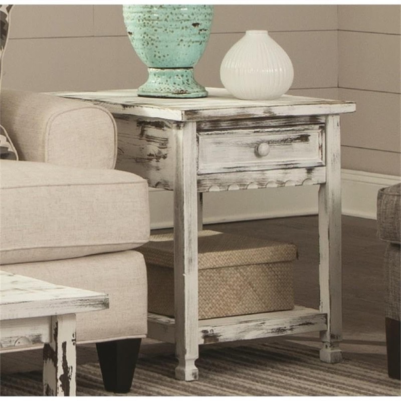 Alaterre Rustic Cottage End Table with 1 Drawer and 1