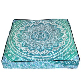 35" Mandala Large Floor Pillow Cover Meditation Cushion Seating Throw Hippie Square Colourful Decorative Bohemian Accent Boho Chic dog bed Indian Pouf Ottoman Handmade COVER ONLY (Ombre Green)