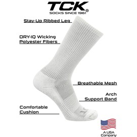 TCK 6 Pair Work & Athletic Crew Socks (White, Large)