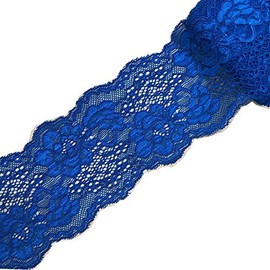 10 Yards Stretch Lace Ribbon Trim 3 inch Floral Pattern Lace Elastic for Headbands Garters Sewing Decorat Craft Supply (Royal Blue)