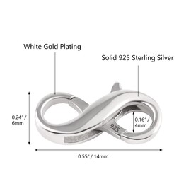 Lobster Clasp Necklace Bracelet Extender,925 Sterling Silver Necklace Connector Bracelet Extender Clasps, White Gold Plated Closures Claw for DIY Jewelry Repair(0.55"x0.24",Silver,1P)