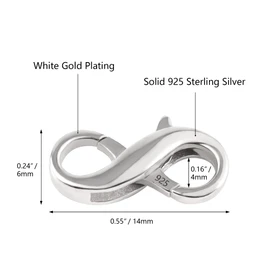 Lobster Clasp Necklace Bracelet Extender,925 Sterling Silver Necklace Connector Bracelet Extender Clasps, White Gold Plated Closures Claw for DIY Jewelry Repair(0.55"x0.24",Silver,1P)