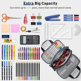 Zannaki Large Pencil Case, Big Capacity Pencil Pouch Pen Bag with 3 Compartment, Portable Canvas Stationery Organizer with Zipper, Cute Aesthetic School Supplies for Teen Girls Boys College,Gray