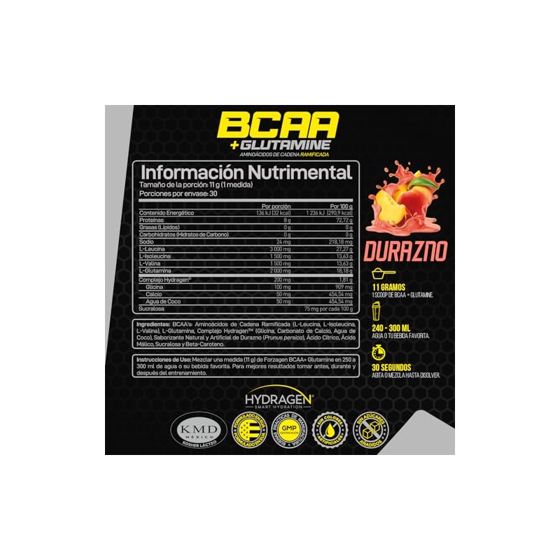 Forzagen | Aminoácidos BCAA + Glutamine | 8 g de