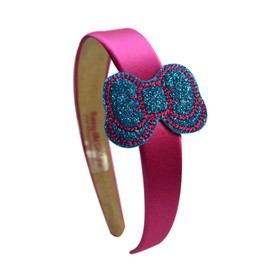 Sparkle Glitter Embroidered Bow Girls Arch Headband By Funny Girl Designs (Hot Pink and Turquoise)