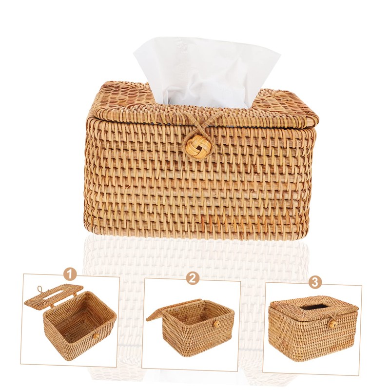 GLEAVI Multi Functional Rattan Woven Tissue Holder Elegant Tissue Organizing