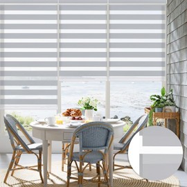 Changshade Zebra Blinds Shades with Cassette Valance for Doors Windows Cordless Roll Up and Pull Down, Light Filtering Room Darkening 50% Blackout Privacy, Shade Size 39.5" Width×64" Height, Grey