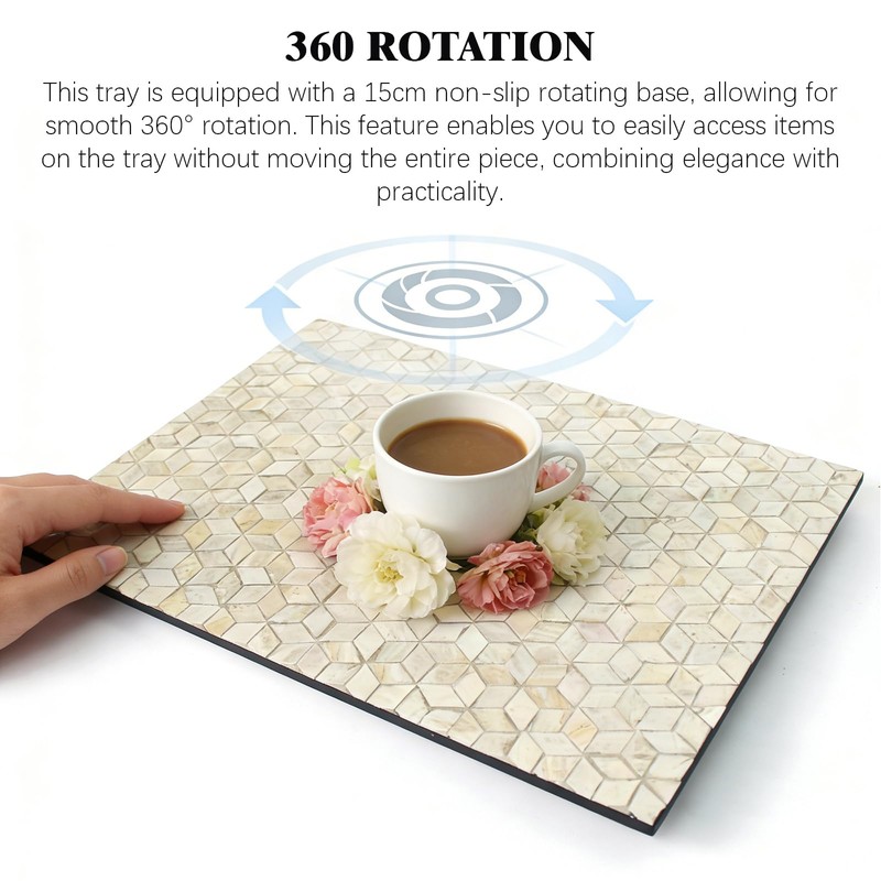 40x30CM Rectangle Mother of Pearl Lazy Susan White Boho Decor