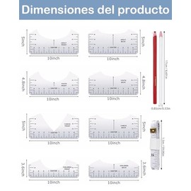 Reglas De Corte Y Confección, 11 Piezas Kit De Reglas Para Alineación De Vinilo Y Sublimación, Medición Delantera Y Trasera, Incluye Cinta Métrica Y M