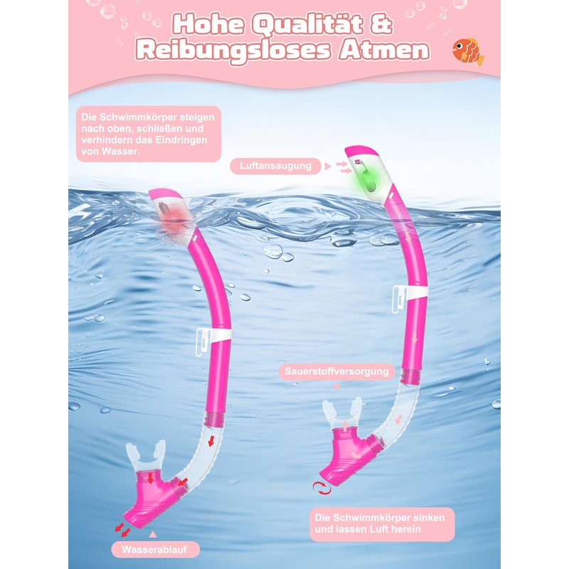 Snorkel Set Children's Diving Goggles Dry Snorkel Set (Pink)