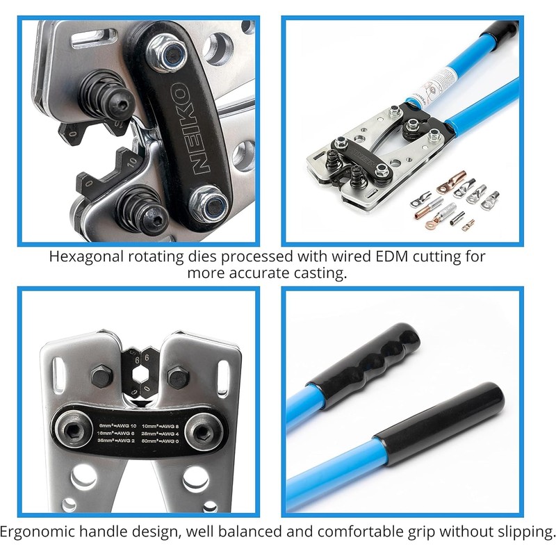 NEIKO 02039A Lug Crimping Plier and Cable Cutter Set, Battery
