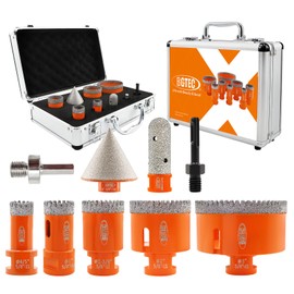 BGTEC Diamond Core Drill Bits-9PCS 5/8-11 Thread Tile Hole Saw 20/25/35/50/75mm+50mm Beveling Chamfer Bit+20mm Finger Bit+SDS/HEX Adapter for Pocelian Tile Ceramic Marble Granite Stoneware