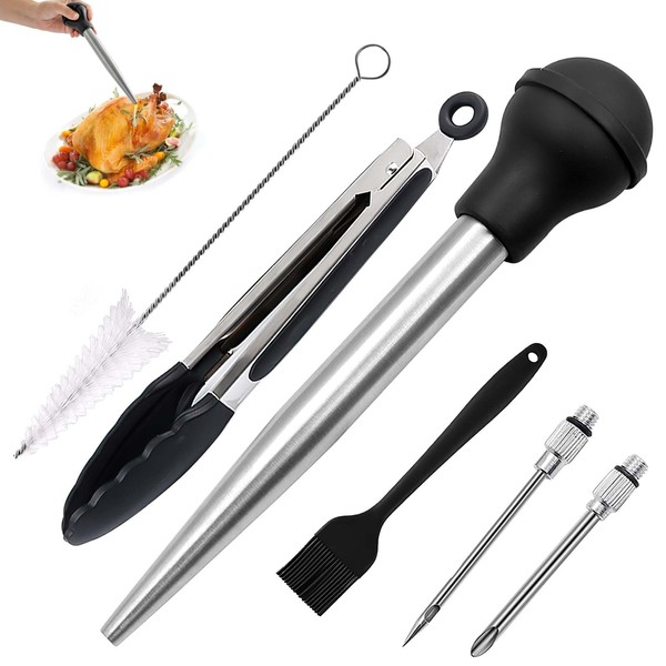 WOVTE Food Syringe Juice Pear Seasoning Products Syringe Sauce Pear 304 Stainless Steel Kitchen Accessories Kitchen Utensils Pipette with Food Clips