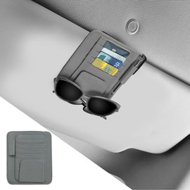 Tecledsn Small Leather Car Sun Visor Organizer Clip, Car Card Sleeve Pocket Organizer, Universal Car Visor Document Holder, Auto Visor Pocket Storage for Card Registration/Driving License Pen (Gray)