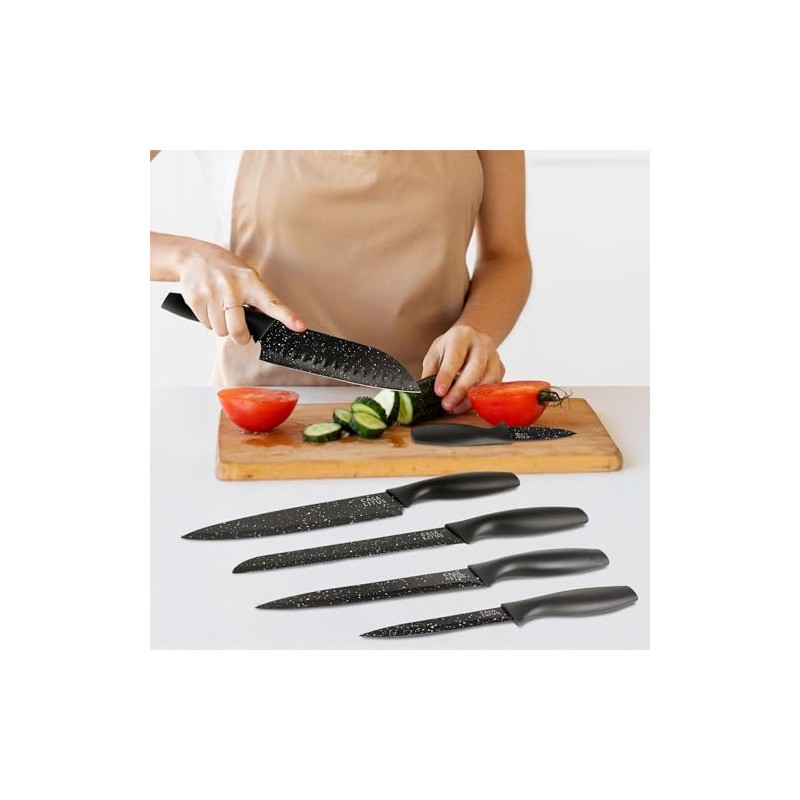 Casa Litus Cuchillos de Cocina Negros Acero Inoxidable 6 Piezas