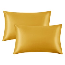 Yorkshire Bedding Satin Pillow Cases 2 Pack – Luxurious Ochre Pillowcases For Hair and Skin Standard Size with Envelope Closure Hypoallergenic 50 x 75 cm