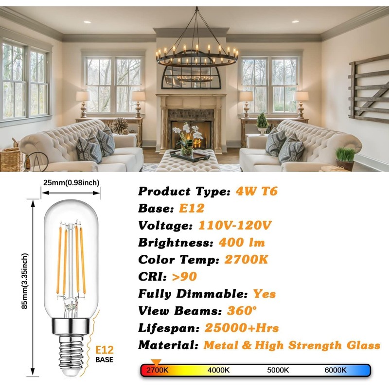E12 Edison LED Light Bulbs 40 Watt Equivalent Candelabra, Dimmable