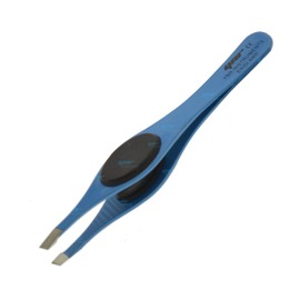 YNR England Pro Eyebrow Grip Tweezers Hair Tweezers Eyebrows Rubber Grip Comfort (Light Blue & Black)
