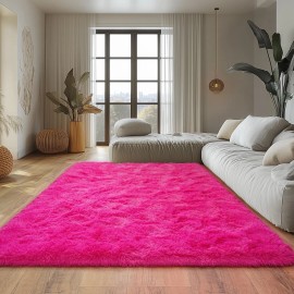 Isdook Large Fuzzy Rug 8x10 Feet Hot Pink Fluffy Rug for Living Room, Big Plush Non-...