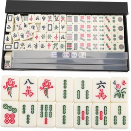 Kisangel 1 Set Mini Mahjong Set Travel Friendly Engraved Mahjong Tiles for Family Fun Lightweight Board Game for Male Friends for Camping and Parties