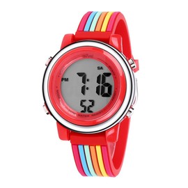 Ovvel Girls Watch – Pretty and Cute Kids Cartoon Digital Wristwatch with Teaching Display Time Teacher - Colorful Stripes