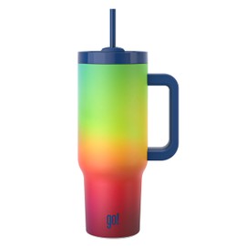 40oz Stainless Steel Handle Tumbler with Triple Insulation & Copper Lining – Keeps Drinks Cold for 18 Hours & Hot for 6 – Spill-Resistant Dual-Function Lid with Straw and Sweat-Free (Warm Rainbow)