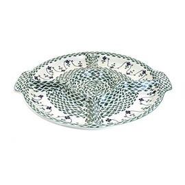 Blue Rose Polish Pottery Sage Floral Chip & Dip Plate