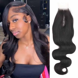 [Wequeen] 2x6 HD Lace Closure Body Wave Straight Skin-Like Closure Human Hair #1B Natural Black 14-18inch - Texture: Body Wave, Length: 4*4 Closure 14“