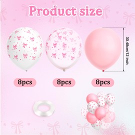 24pcs Bow Balloons, 12 Inch Pink Bow Latex Balloons Bow Theme Balloons Bow Birthday Balloons Pink Bow Party Decorations for Wedding Engagement Graduation Gender Revel Bachelor Party (Style 2)