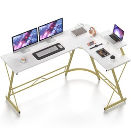 Mr IRONSTONE 63" L Shaped Gaming Desk, Corner Computer Desk, Home Office Writing Desk with Sturdy Monitor Shelf, Spacious L Shaped Desk Workstation, Easy to Assemble, Laminate Marble