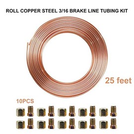 25ft 3/16 Brake Line,Easy to Bend Replacement Tubing Kit,Roll Flexible Brake Pipe Copper Line,20p Fitting Tubing Joint Kit Male Female