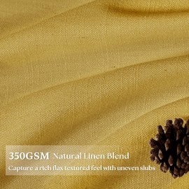 Mustard Yellow Linen Curtains Pinch Pleated 84 Inches Long 2 Panels for Living Room Dining Pinch Pleat Light Filtering Boho Retro Bedroom Window Curtain Spring Ochre Yellow Gold Autumn Fall Decor