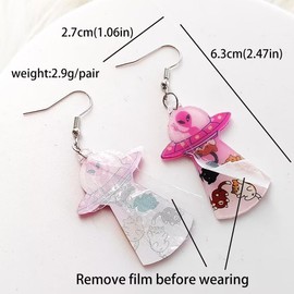 twinkle eye Acrylic Animal Fun Cat UFO Dangle Earrings 70'S 80'S Retro Shiny Disco Ball Earrings Lovely Cat Earrings for Women Dance Party Costume Jewelry Gifts