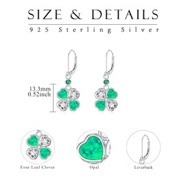 St Patricks Day Earrings dangle 925 Sterling Silve Shamrock Earrings Green Opal Green Earrings for Women Jewelry Gifts