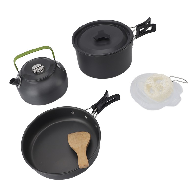 Camping Cookware Portable Nonstick Pot and Pan Set with Kettle