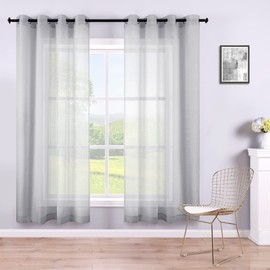 KOUFALL Gray Curtains 72 Inch Length for Bedroom Set of 2 Panels Grommet Window Faux Linen Semi Sheer Grey Curtains for Living Room 52x72 Inches Long
