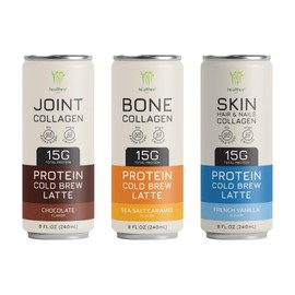 Healthee Protein Collagen Cold Brew Coffee Latte | 15g Protein | Cold Brew Latte | 8 fl oz (Pack of 6, Variety Pack)