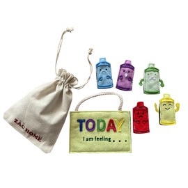 Emotion Feeling Family: 5 Emotions Finger Puppet Set with Bag - Happy, Sad, Angry, Surprised, Scared for emotional awareness and expression