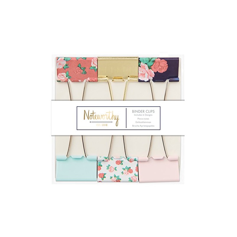 Noteworthy Graphic Florals Binder Clips (Pack of 6)