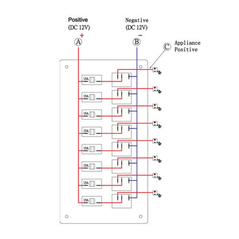 Pactrade Marine Boat 8 Gang Splash Proof Switch Panel Aluminum