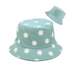 SUNTRADE Kids Cute Bucket Hat Beach Fisherman Hats for Women, Reversible Double Side Wear Little Daisy Print Bucket Hat (UK, Alpha, L, Green, Adult Size)