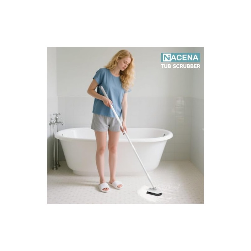 nacena - Limpiador de ducha con mango largo, cepillo para