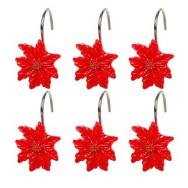 Two Fish Home Fashions Set of 12 Decorative Christmas Tree Resin Shower Curtain Hooks, Christmas Tree Resin Curtain Rings Pack of 12 (Red Flower)