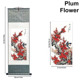 Chinese Brush Painting, Chinese Landscape Ink Painting, Chinese Flower and Bird Ink Painting, Asian Tapestry, Silk Scroll Painting, Decor Chinese Wall Hanging Painting 39*12"/100*30cm (Plum Flower)