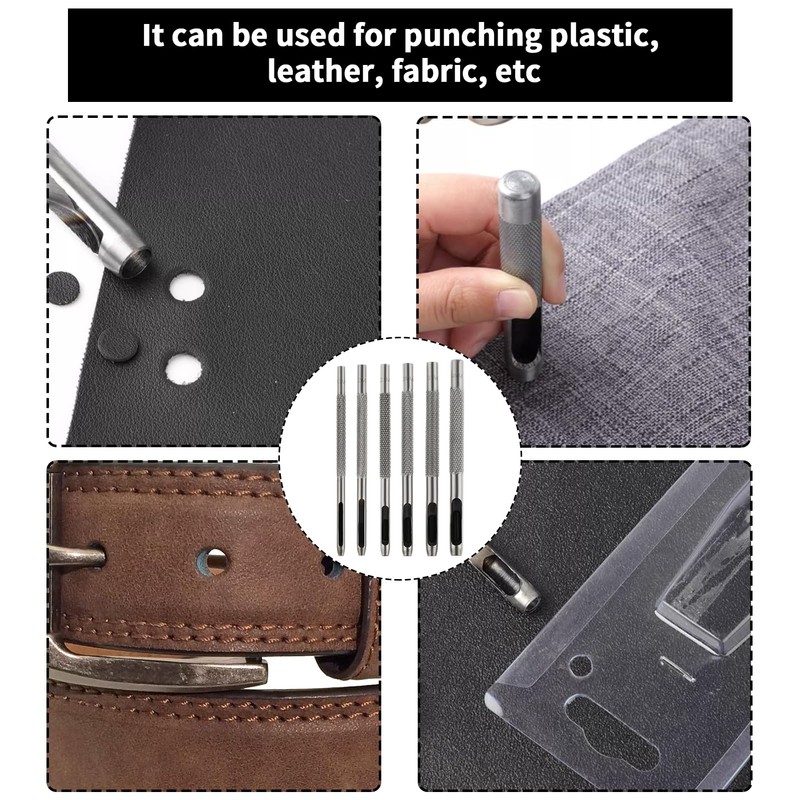 6 Pcs Leather Belt Hole Puncher Tool For Leather Oval