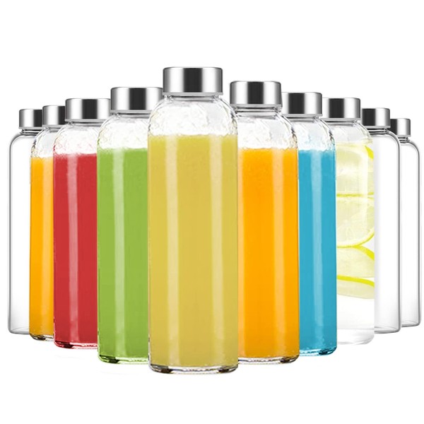 Luxfuel 24 oz Clear Glass Bottles with Lids, Reusable Refillable
